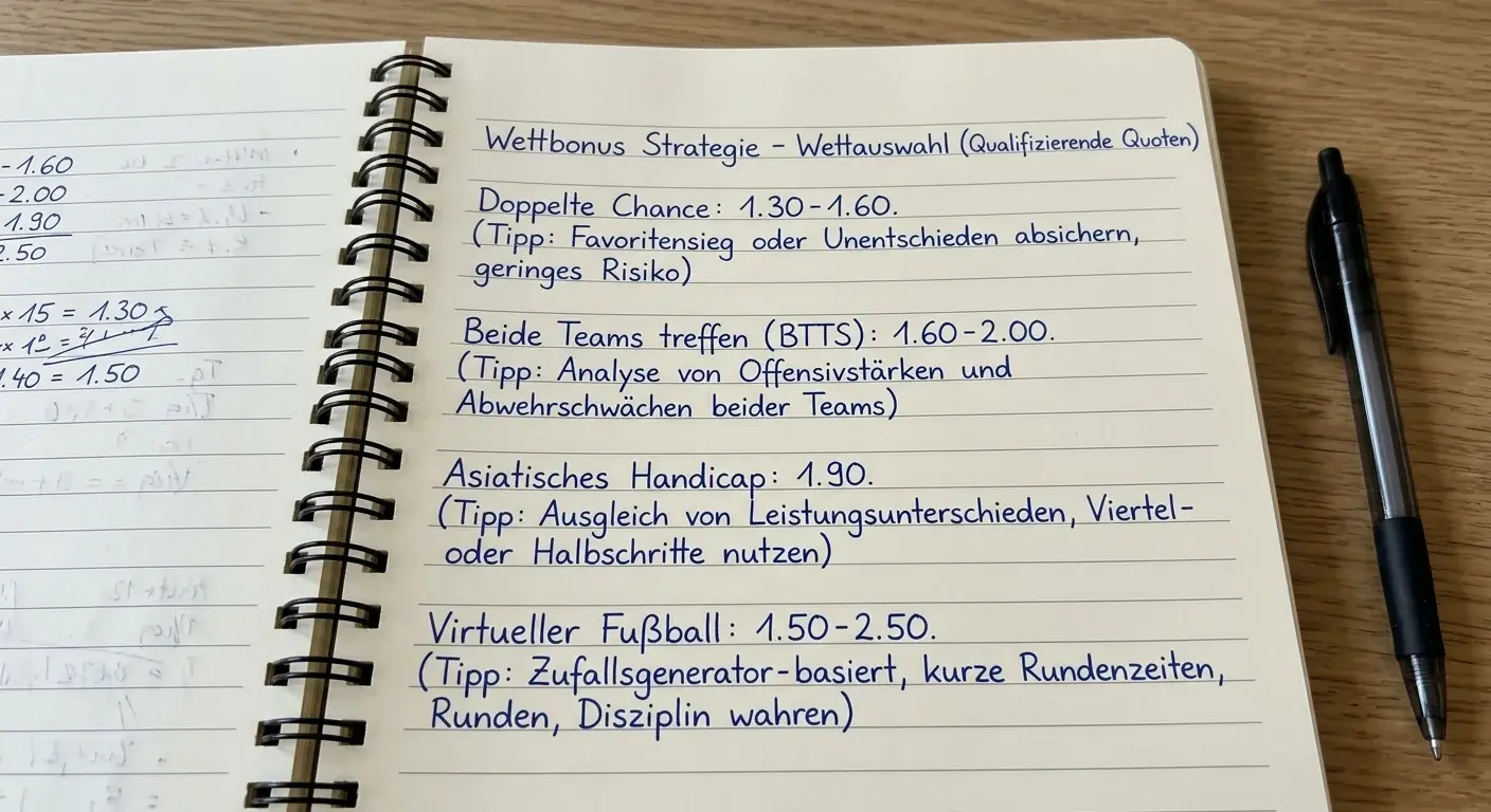 Strategie für die Wettauswahl bei Mindestquote 1.50 bis 2.00 — effizientes Freispielen des Sportwetten Bonus