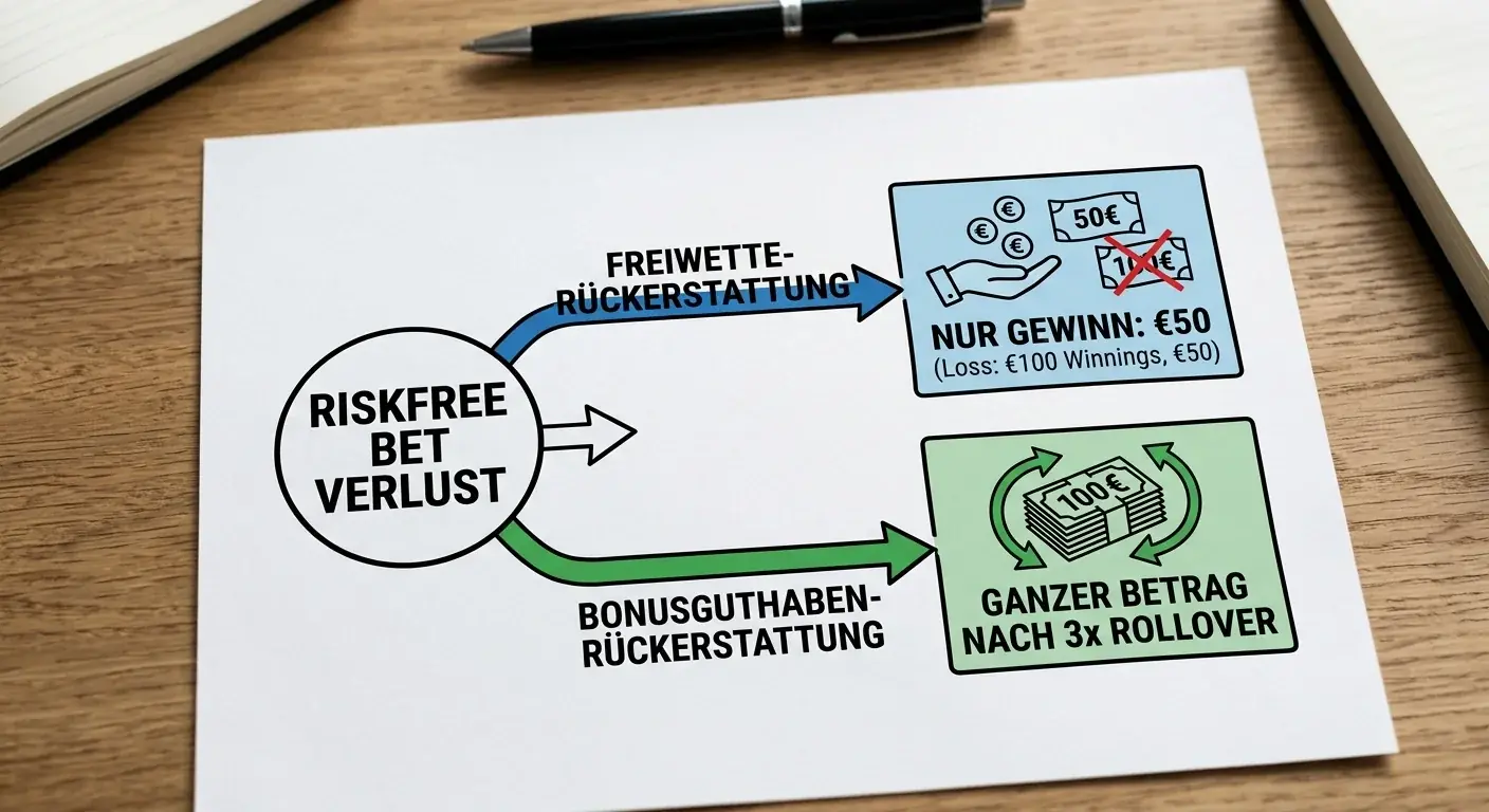 Rückerstattung bei Riskfree Bet Verlust — Freiwette versus Bonusguthaben und was der Unterschied für den Bonuswert bedeutet