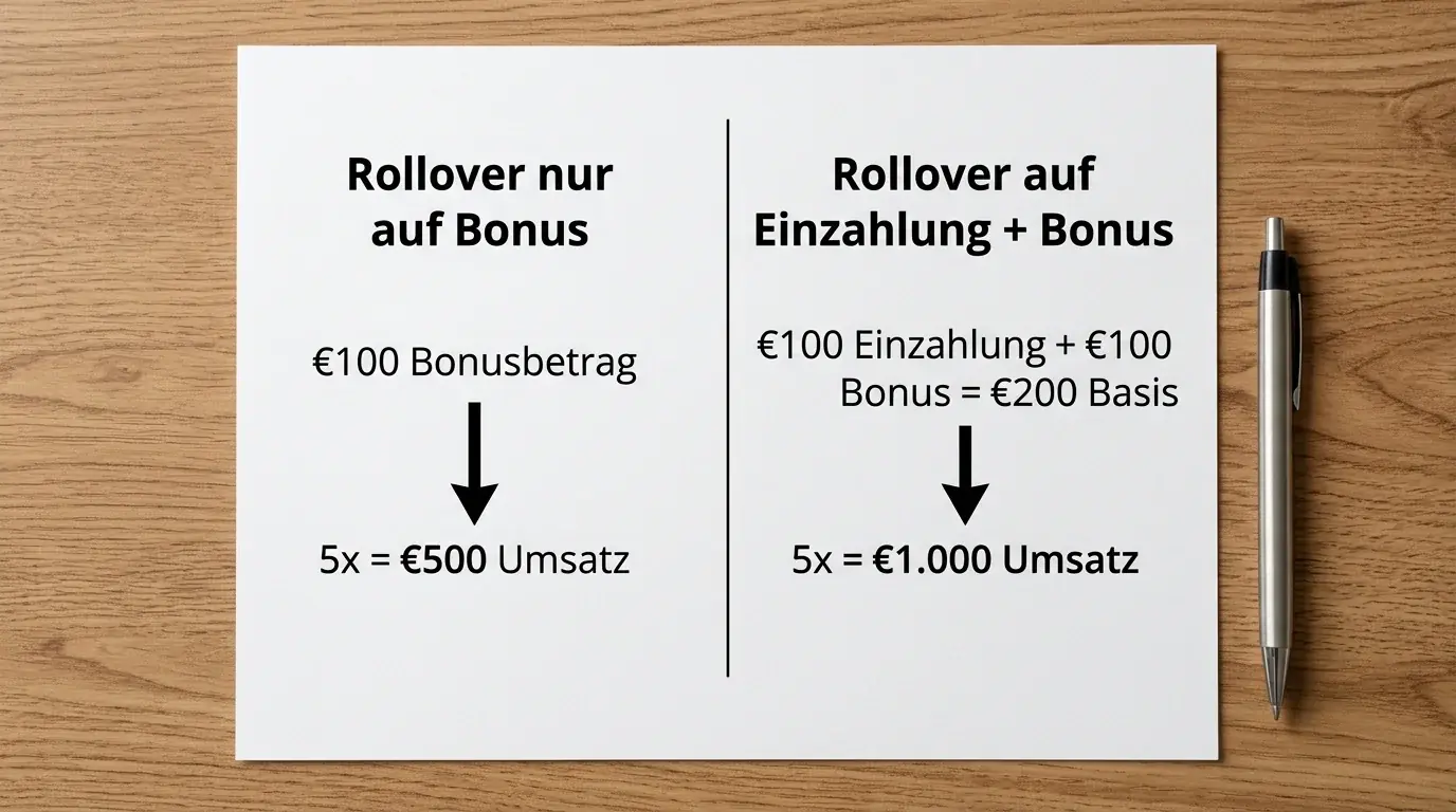 Rollover-Basis Vergleich — Rollover nur auf Bonus versus Rollover auf Einzahlung plus Bonus bei Sportwetten