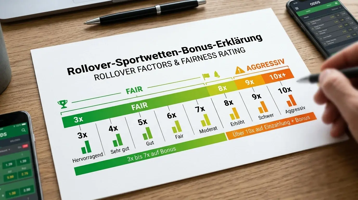 Fairer Rollover-Faktor beim Sportwetten Bonus im deutschen Markt 2026 — Marktdurchschnitt und Bewertungskriterien