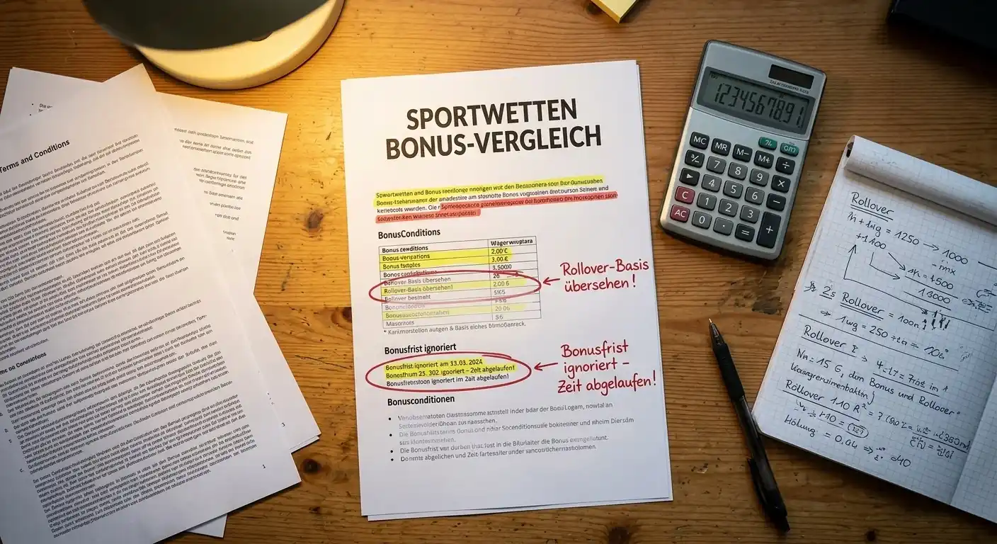 Häufige Fehler beim Sportwetten Bonus — falsche Rollover-Berechnung, übersehene Mindestquoten und abgelaufene Bonusfristen als größte Kostenfallen