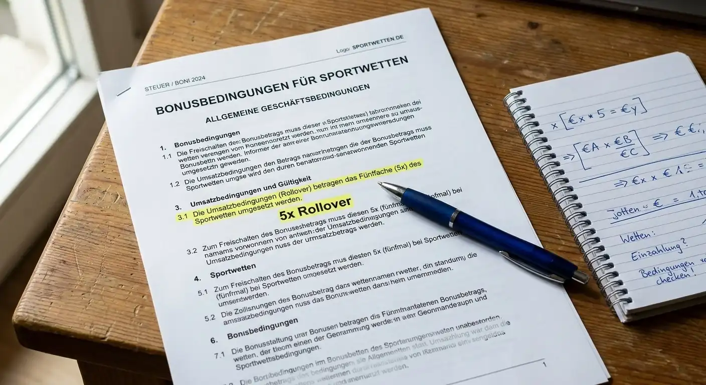 Erklärung der Umsatzbedingungen beim Sportwetten Bonus — Rollover-Faktor, Mindestquote und Bonusfrist im Überblick