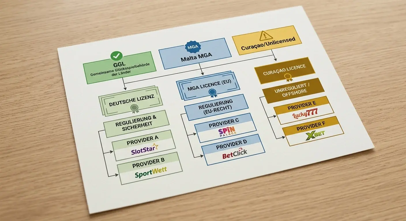 Überblick der Anbieterstruktur für Virtual-Sports-Boni mit Lizenztypen und Bonusangeboten in Deutschland