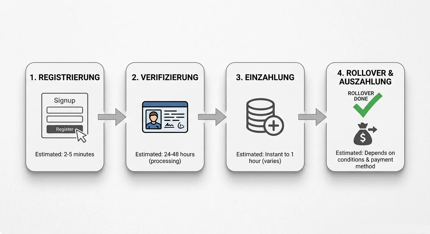 4 Schritte zum Virtual-Sports-Bonus: Registrierung, Verifizierung, Einzahlung und Bonus aktivieren bei virtuellen Sportwetten Anbietern
