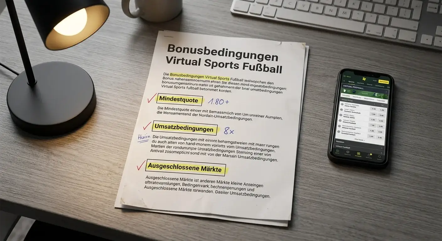 Bonusbedingungen bei Virtual Sports Fußball wetten — Umsatzbedingungen und ausgeschlossene Märkte erklärt