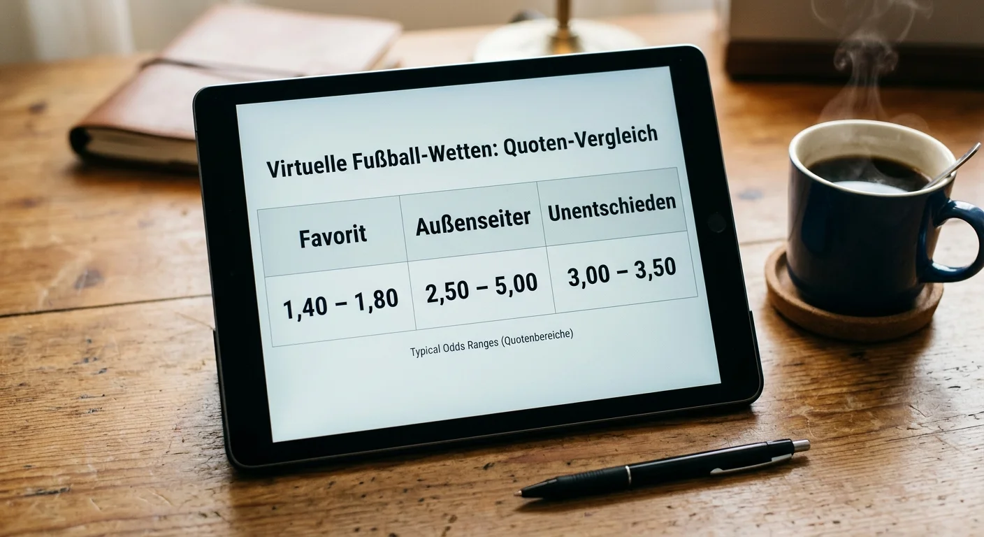 Typische Quotenbereiche bei Virtual Sports Fußball — Favorit Außenseiter und Unentschieden im Vergleich