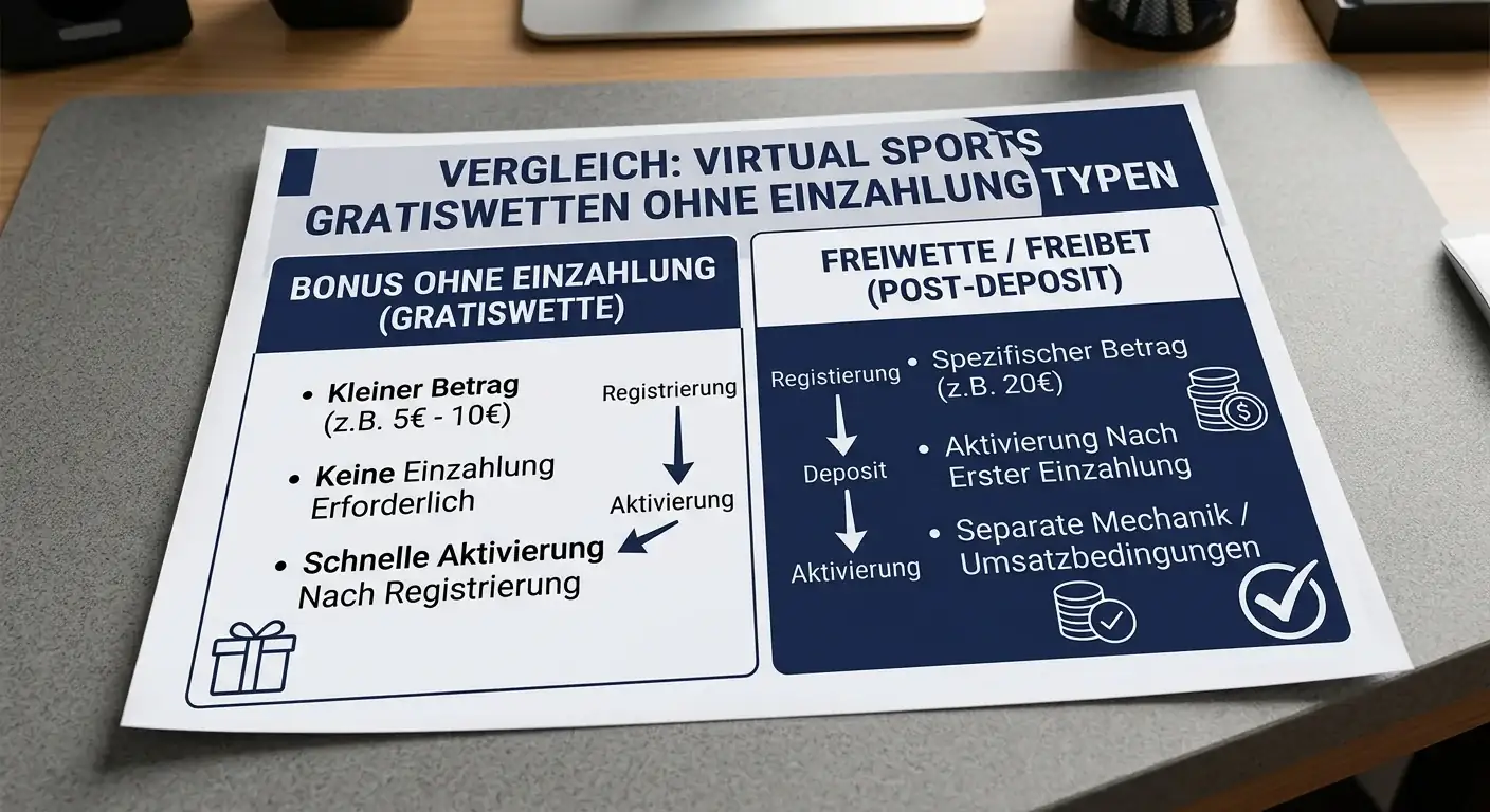 Bonus ohne Einzahlung versus Freibet Unterschied virtuelle Sportwetten No-Deposit erklärt