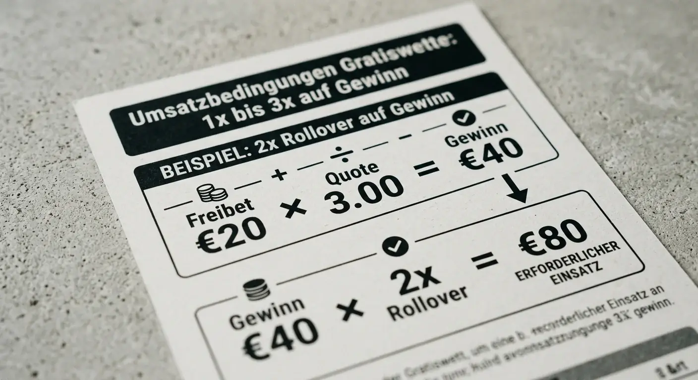 Umsatzbedingungen Gratiswette 1x bis 3x Rollover auf Gewinn virtuelle Sportwetten