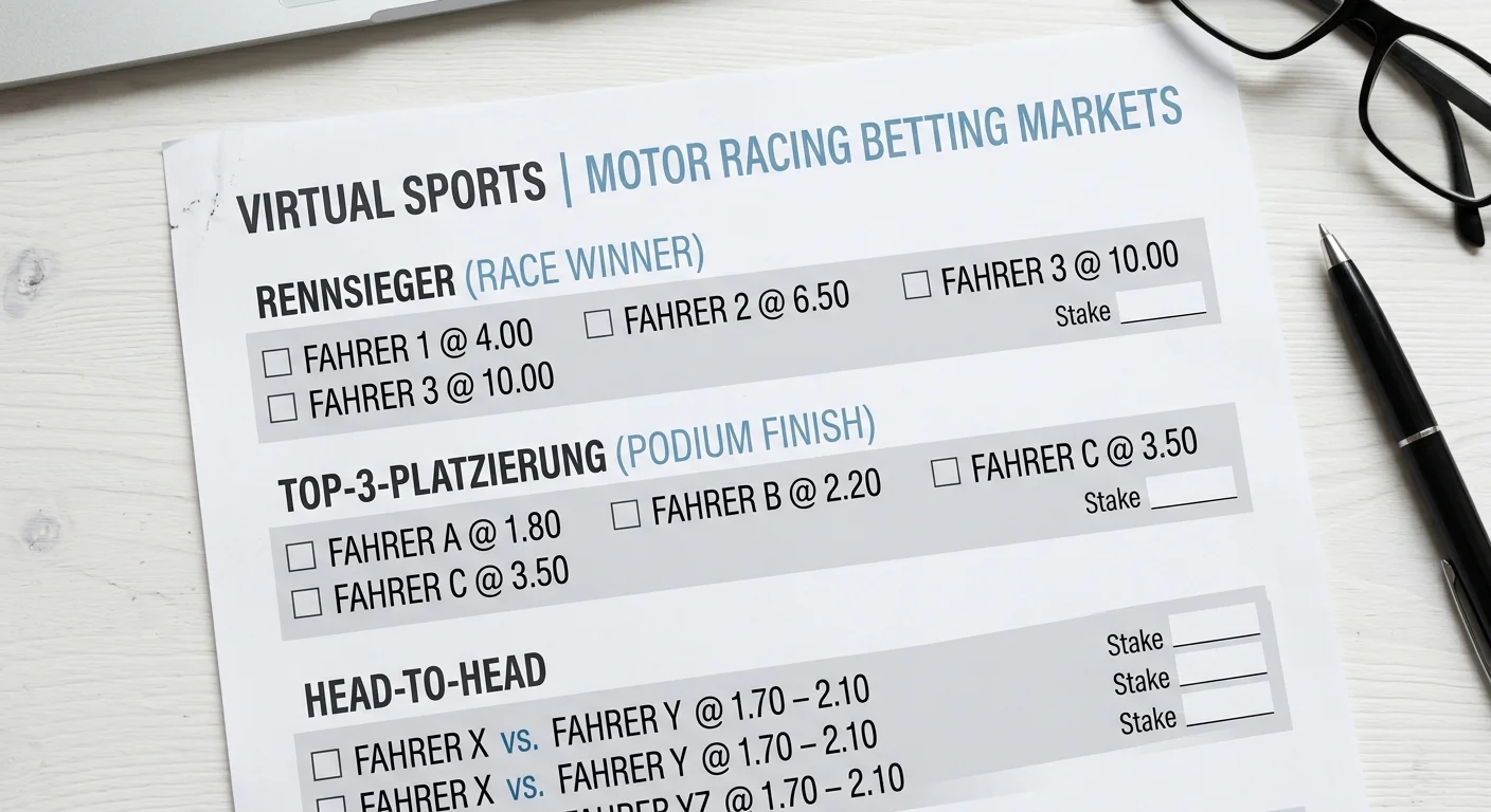 Verfügbare Märkte und typische Quoten bei Virtual Sports Motorrennen wetten