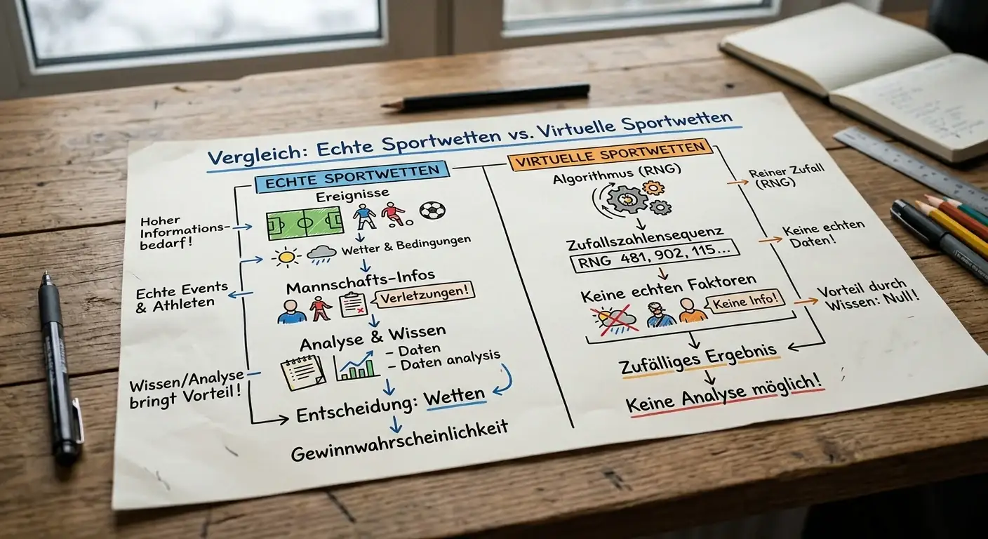 Grundprinzip des Vergleichs zwischen virtual sports und echten Sportwetten — Informationsbasis und Ergebnisermittlung