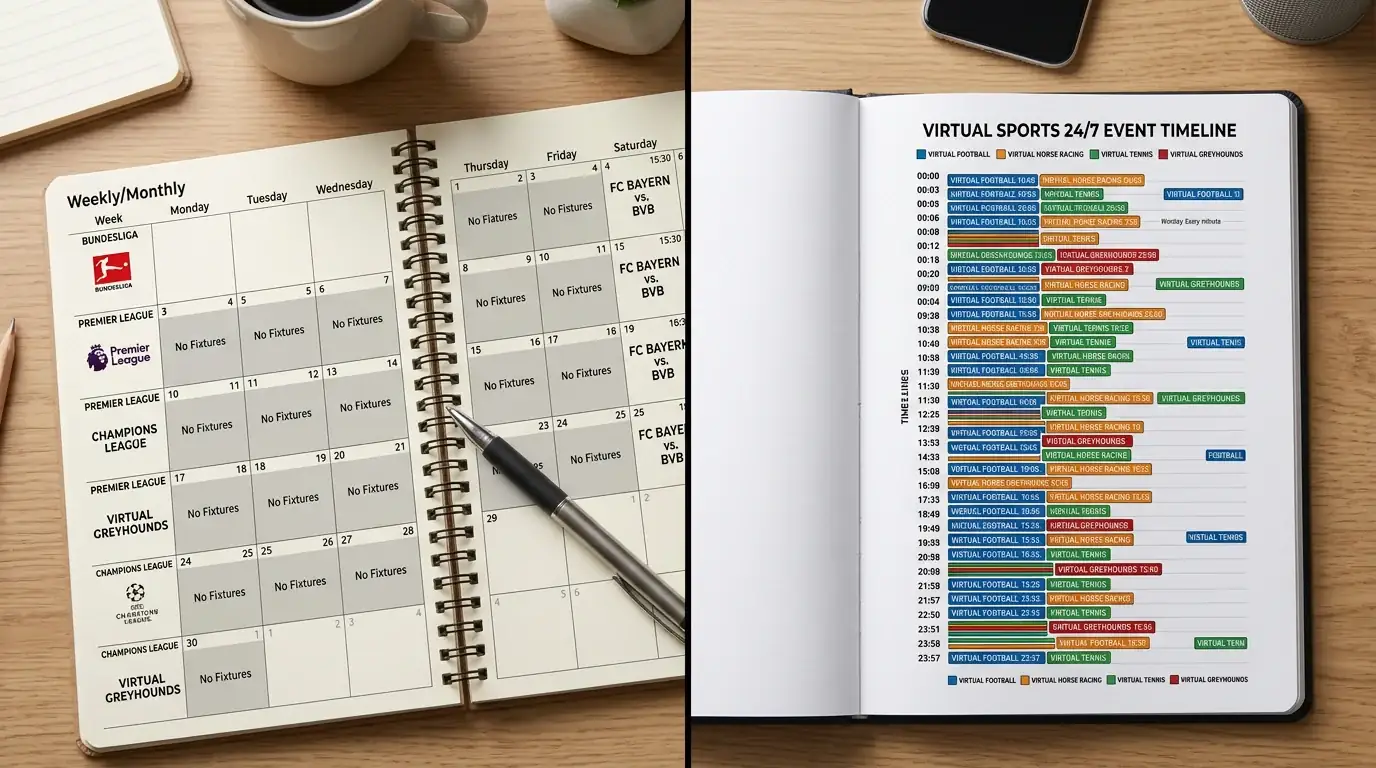 24/7-Verfügbarkeit virtueller Sportwetten versus Spielplan echter Sportwetten — Vorteile und Einschränkungen