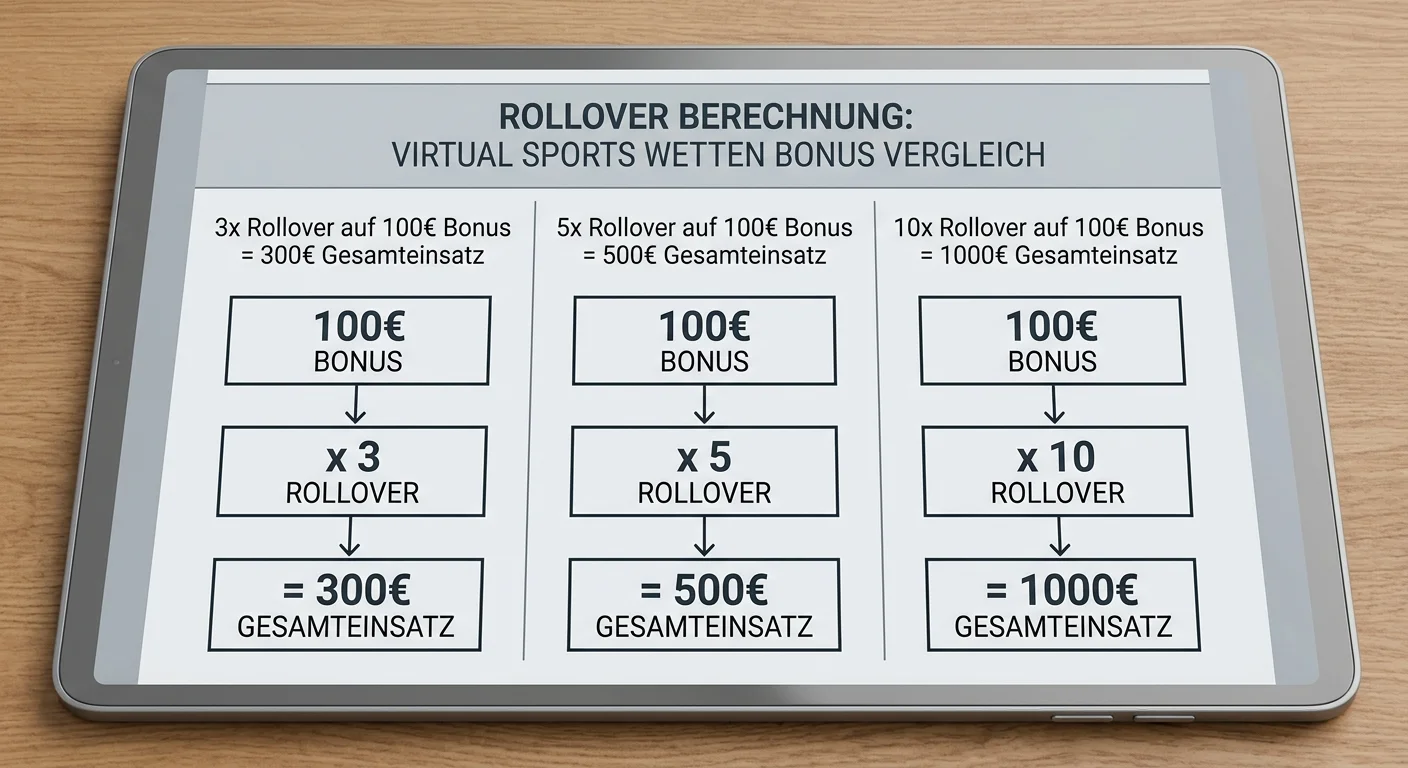 Rollover-Berechnung Virtual Sports Bonus 3x 5x 10x Umsatz im Vergleich erklärt