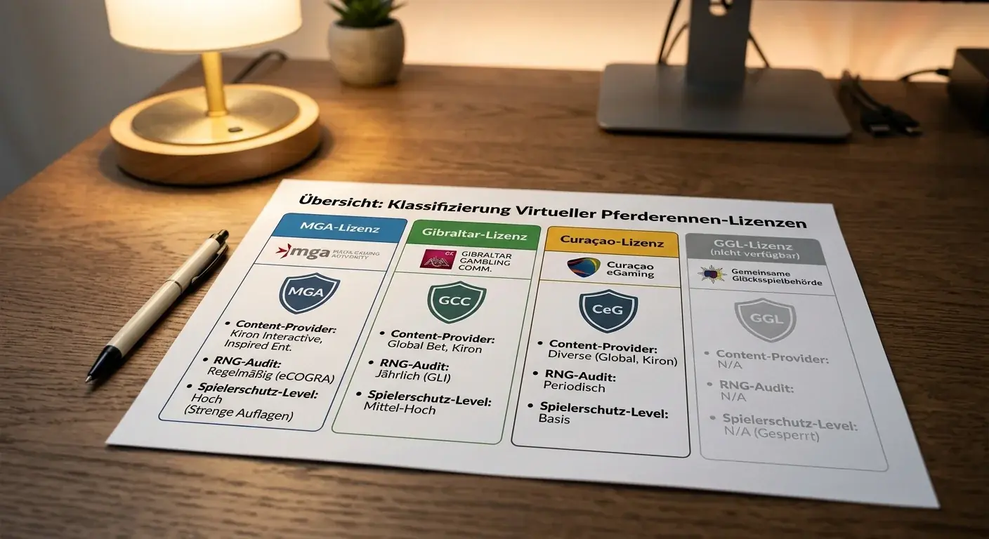 Anbieter für virtuelle Pferderennen wetten — MGA und Curaçao Lizenzklassen im Überblick