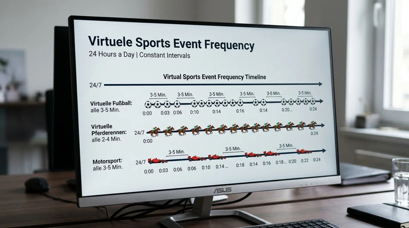 Eventfrequenz bei virtuellen Sportwetten rund um die Uhr — typische Zeitabstände nach Sportart wie Fußball, Pferderennen und Motorsport