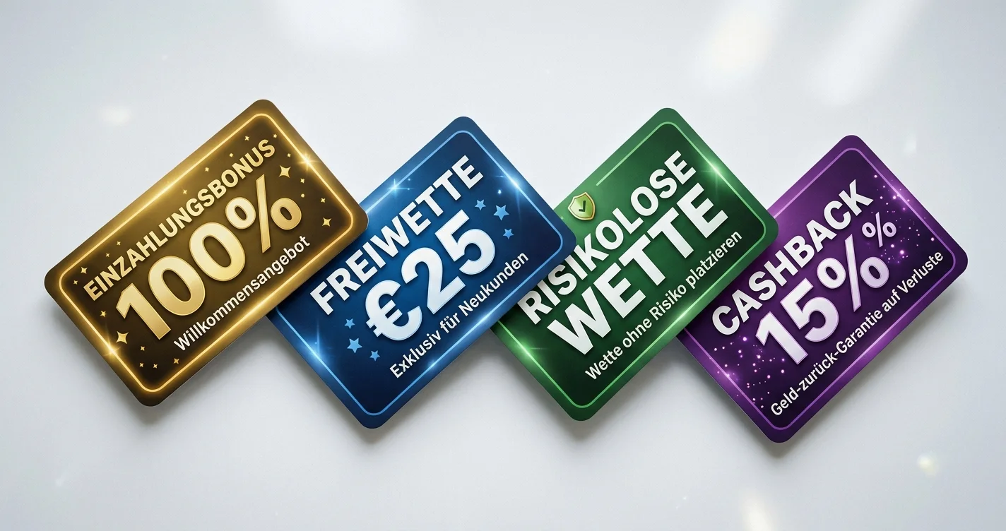 Willkommensbonus Sportwetten Arten im Überblick — Einzahlungsbonus Freiwette Risikolose Wette und Cashback erklärt